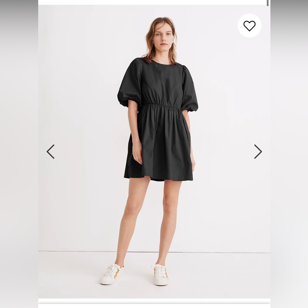 Madewell Poplin Crewneck Bubble-Sleeve Mini Dress